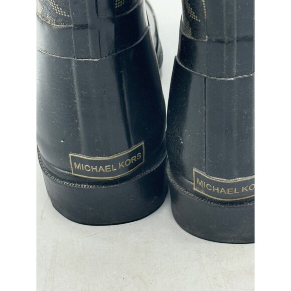 Michael Kors Women's Gold Logo Tall Rain Boots Wellies Black Buckle Boot Size 6 - Picture 4 of 10